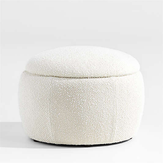 Pollie White Snow Boucle Round Storage Nursery Ottoman