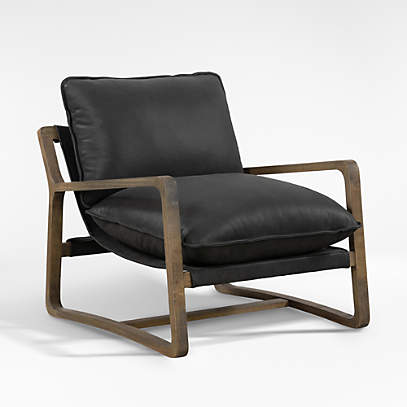 Black leather wood online chair