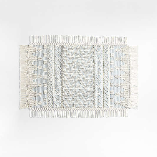 Pompom Blue Geometric Kids Rug with Fringe 5x8