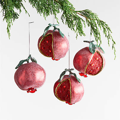 Pomegranate Glass Christmas Tree Ornament, Set of 4