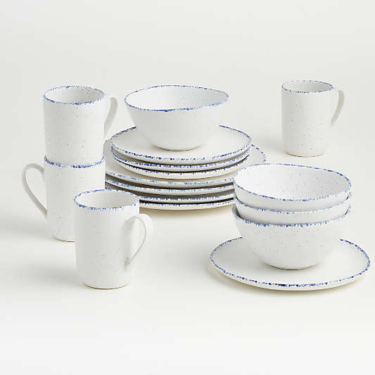 Pomona 16-Piece White Dinnerware Set with Blue Rims