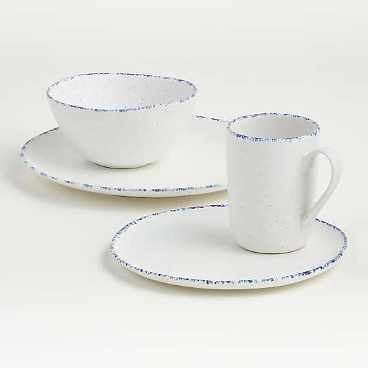 Pomona 4-Piece White Place Setting with Blue Rims