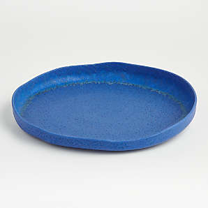 Natural Coloured Wood with Hints of Teal Blue Serving Tray Long
