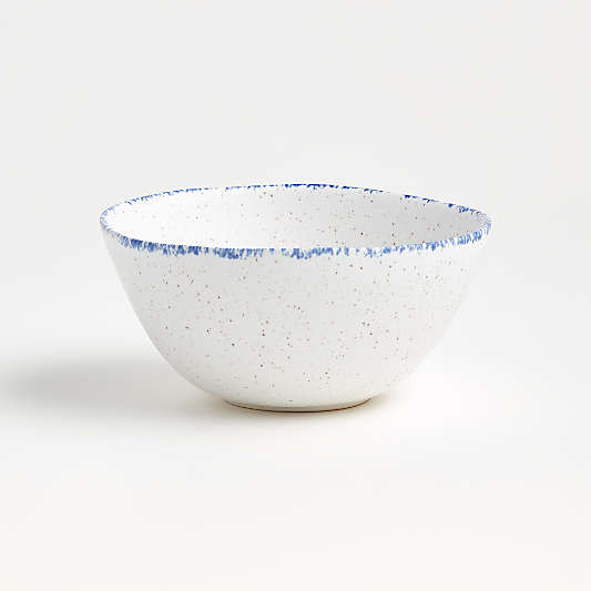 Pomona White Bowl with Blue Rim