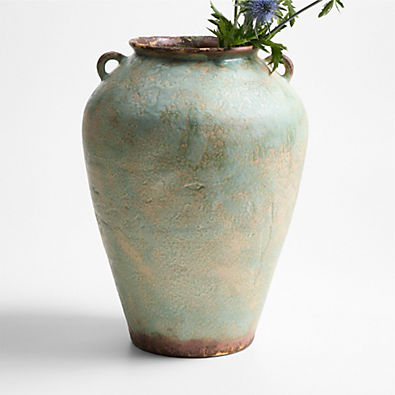 View Pompeii 16" Rustic Green Ceramic Vase details
