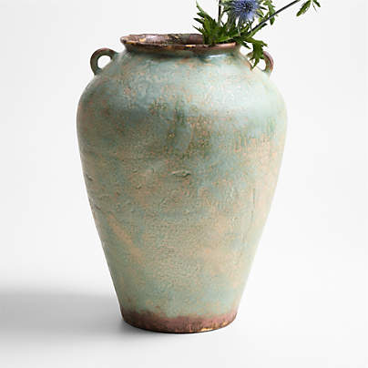 Pompeii 16" Rustic Green Ceramic Vase