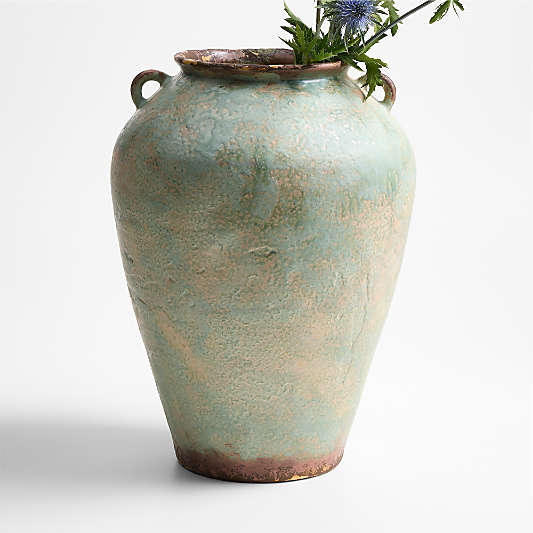 Pompeii 16" Rustic Green Ceramic Vase