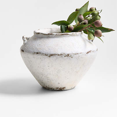 Pompeii 9" Chalky White Ceramic Vase with Handles