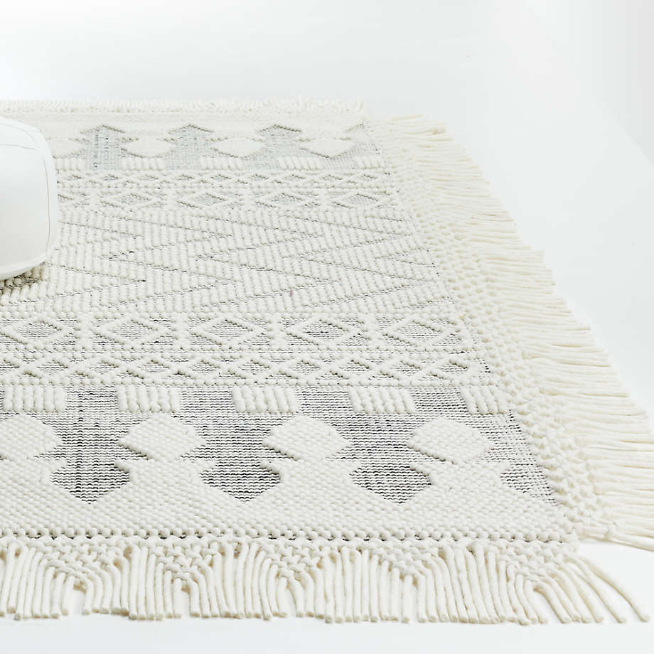 Pompom Neutral Geometric Rug with Fringe (Open Larger View)