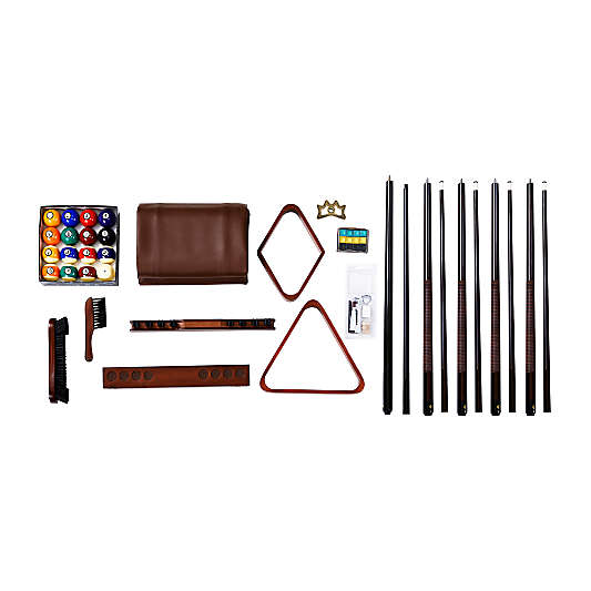 Khaki and Walnut Pool Table with Wall Rack, Accessories and Table Tennis Kit
