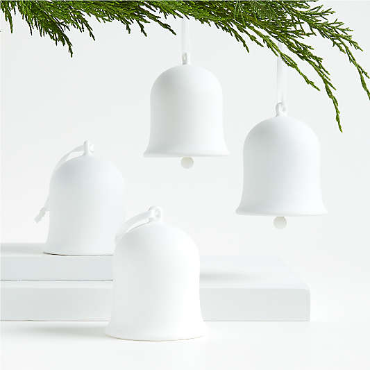 White Porcelain Bell Christmas Tree Ornaments, Set of 4