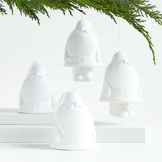 White Porcelain Bell Santa Christmas Tree Ornaments, Set of 4