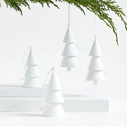 White Porcelain Bell Tree Christmas Ornaments, Set of 4
