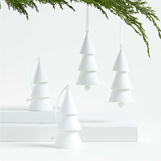 White Porcelain Bell Tree Christmas Ornaments, Set of 4