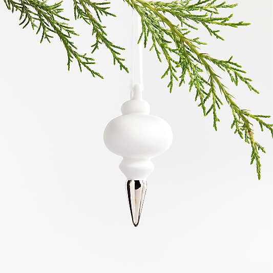 Silver Dipped White Ceramic Finial Christmas Tree Ornament