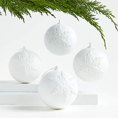 Porcelain Snowflake Ball Christmas Tree Ornaments, Set of 4