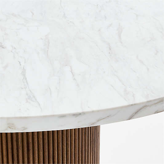 Portico 48" Marble and Warm Brown Oak Round Pedestal Dining Table
