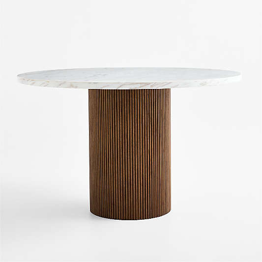 Portico 48" Marble and Warm Brown Oak Round Pedestal Dining Table