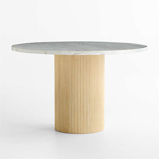 Portico 48" Marble and Natural Oak Round Pedestal Dining Table
