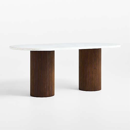 Portico 76" Marble and Warm Brown Oak Oval Dining Table
