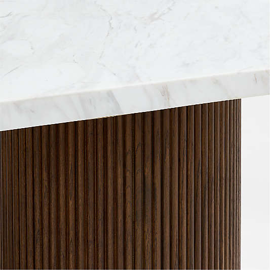 Portico 76" Marble and Warm Brown Oak Oval Dining Table