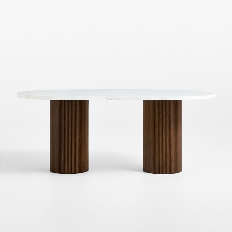 Portico 76" Marble and Warm Brown Oak Oval Dining Table - image 8 of 12