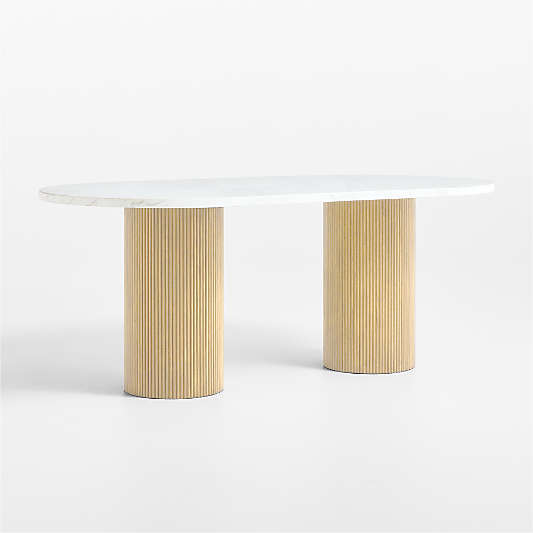 Portico 76" Marble and Natural Oak Oval Dining Table