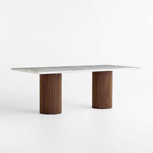 Portico 84" Marble and Warm Brown Oak Round Leg Dining Table