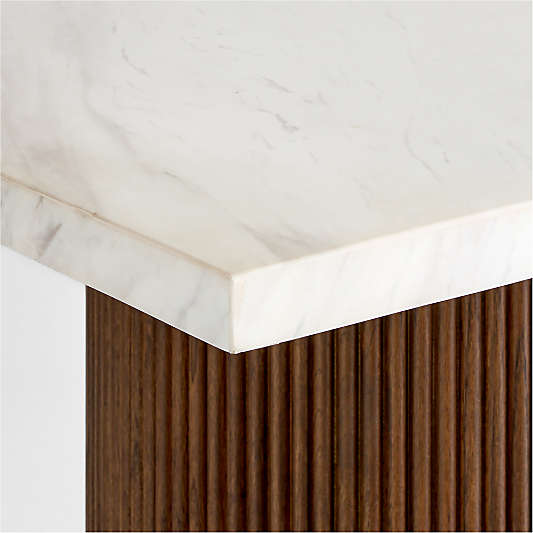 Portico 84" Marble and Warm Brown Oak Round Leg Dining Table