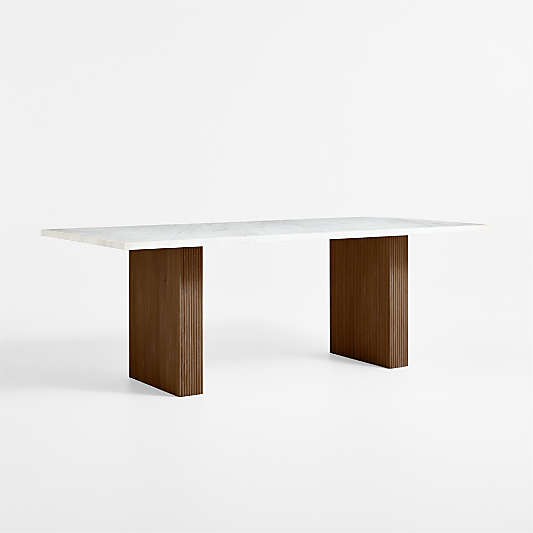 Portico 84" Marble and Warm Brown Oak Rectangular Leg Dining Table