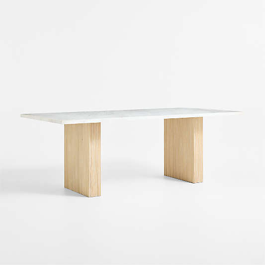 Portico 84" Marble and Natural Oak Rectangular Leg Dining Table