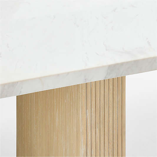 Portico 84" Marble and Natural Oak Rectangular Leg Dining Table