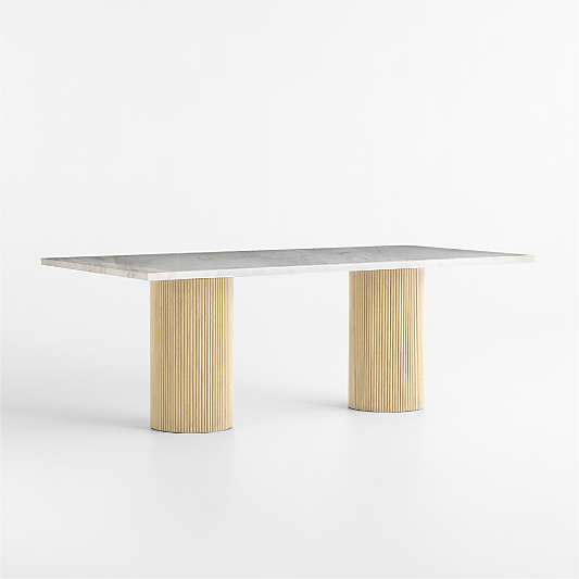 Portico 84" Marble and Natural Oak Round Leg Dining Table
