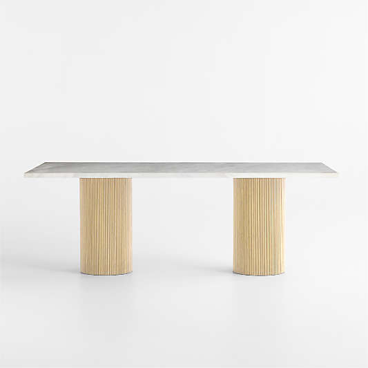 Portico 84" Marble and Natural Oak Round Leg Dining Table