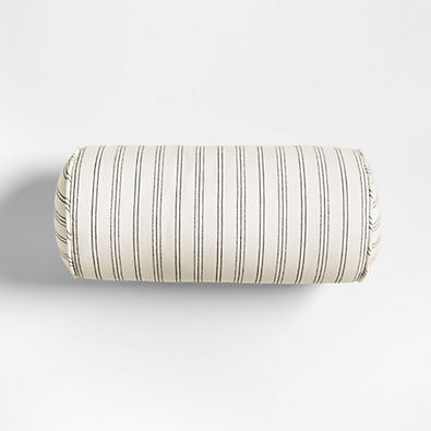 View Portofino Cotton Striped Bolster 16"x8" Arctic Ivory Throw Pillow details