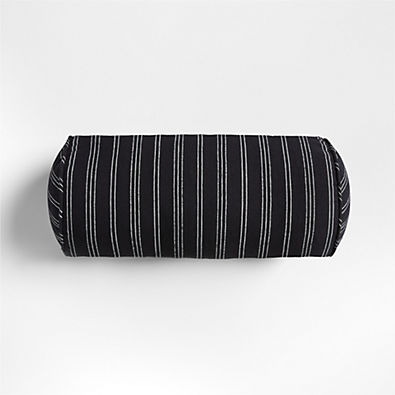 View Portofino Cotton Striped Bolster 16x8 Ink Black Throw Pillow details