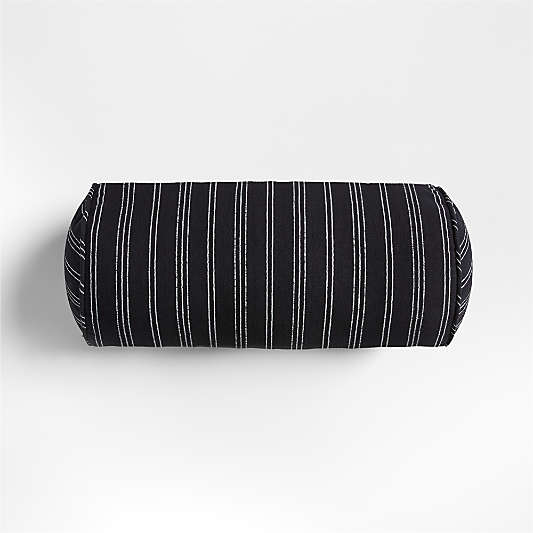 Portofino Cotton Striped Bolster 16"x8" Ink Black Throw Pillow