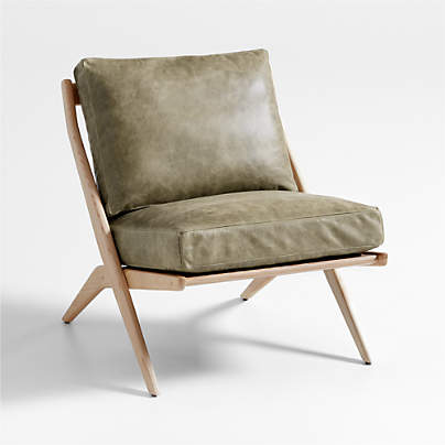 Pose Natural Wood and Leather Accent Chair