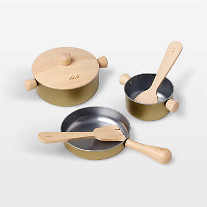 Lalo Wooden Metallic Pots & Pans Kids Play Kitchen Set