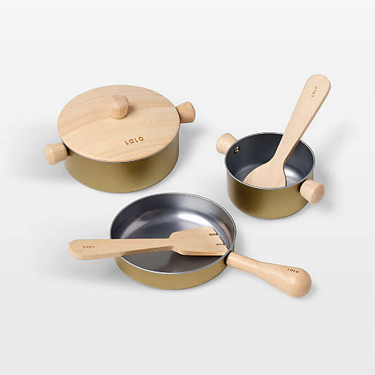 Lalo Wooden Metallic Pots & Pans Kids Play Kitchen Set