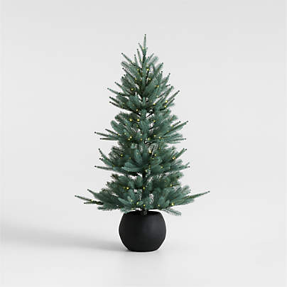 Potted Pre-Lit Blue Spruce Tree 4'