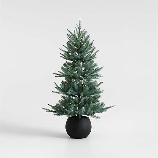 Potted Pre-Lit Blue Spruce Tree 4'