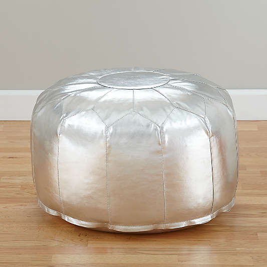 Faux Leather Silver Pouf