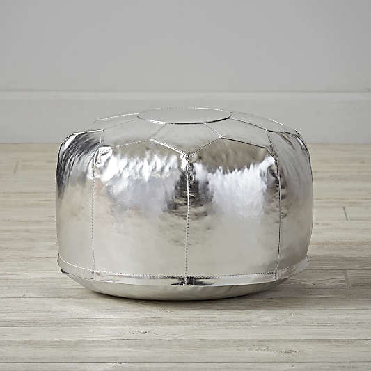 Mini Faux Leather Silver Pouf