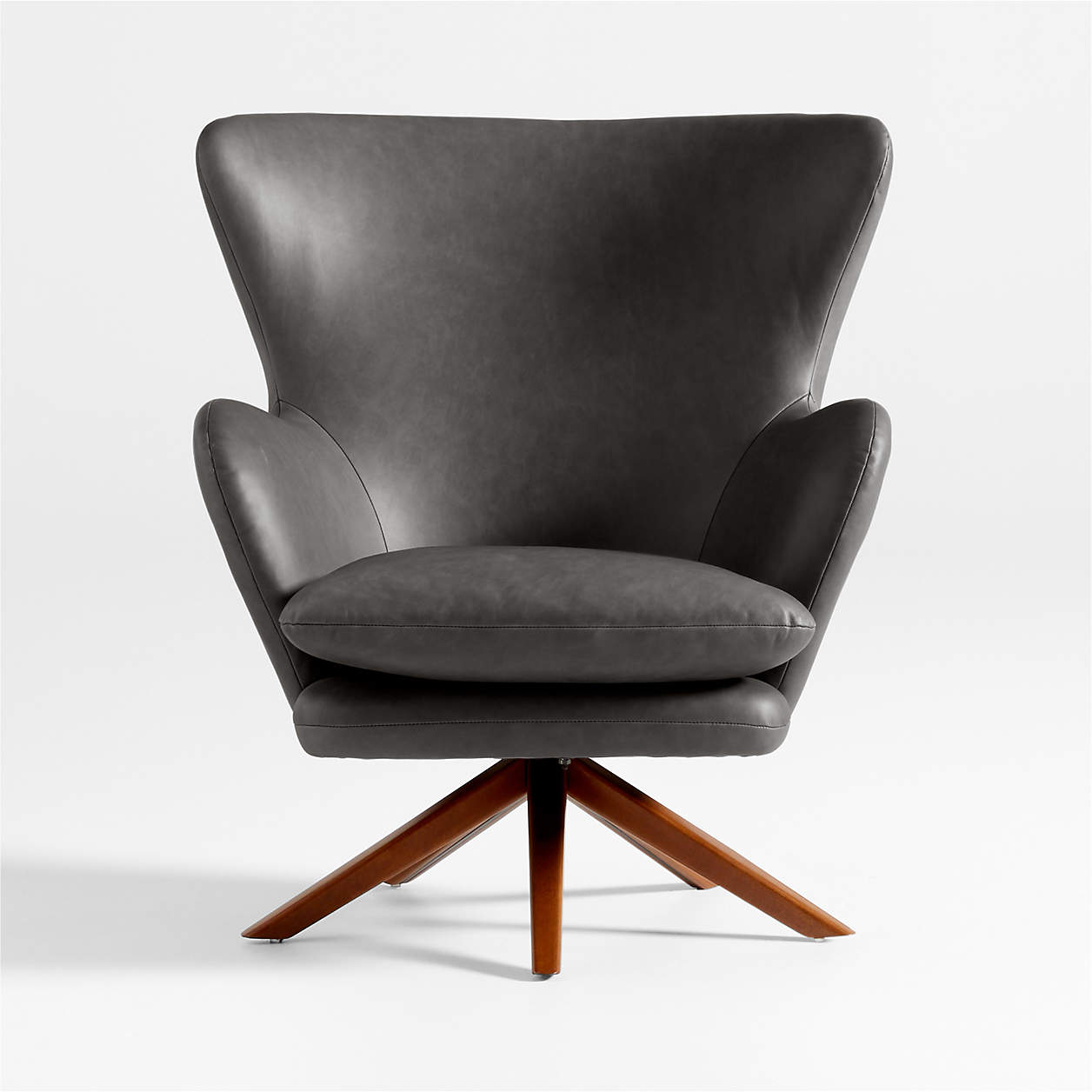 Powell Grey Leather Wingback Lounge Chair + Reviews Crate & Barrel