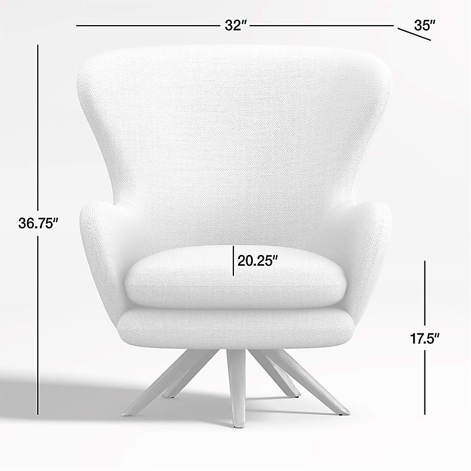 Dimension diagram for Powell White Fabric Wingback Swivel Accent Chair