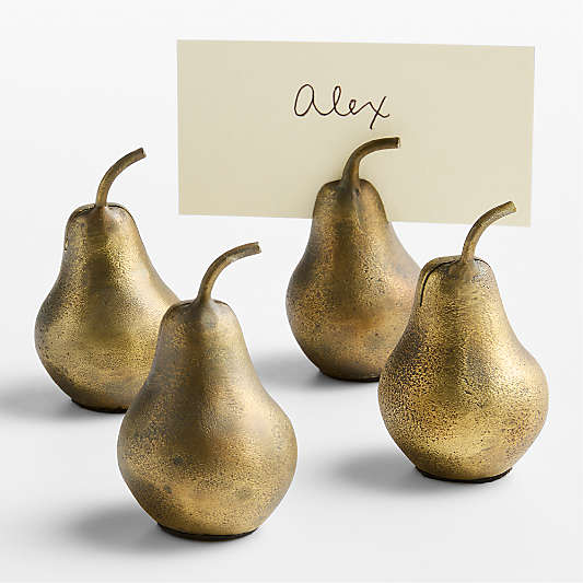 Winter Fruit Antique Brass Pear Place Card Holders, Set of 4