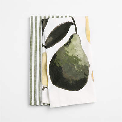 Pear and Stripe Organic Cotton Dish Towel Set