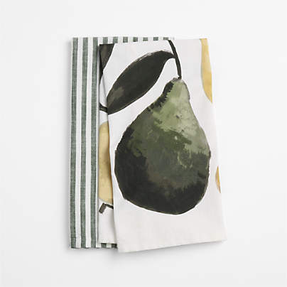 Pear and Stripe Organic Cotton Dish Towel Set