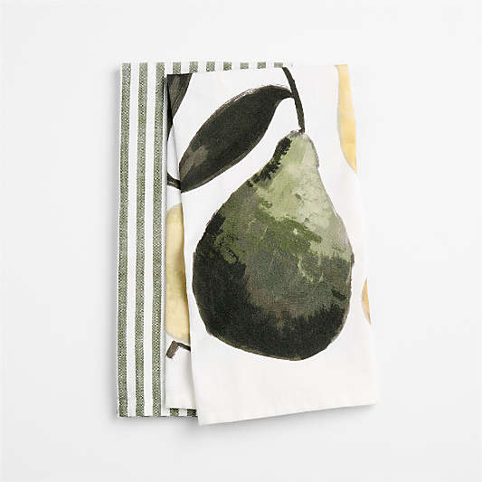 Pear and Stripe Organic Cotton Dish Towel Set
